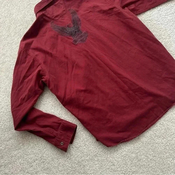 Harley-Davidson Shirt Long Sleeve Red Embroidered Logo Motorcycle Pocket Men L - Picture 2 of 14